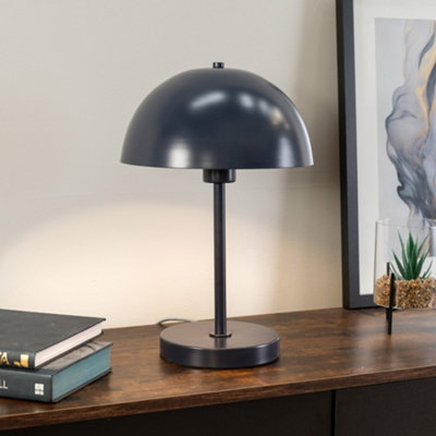 ValueLights Stassi Navy Blue Single Stem Bedside Table Lamp with Dome Lampshade - LED Bulb Included