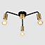 ValueLights Steampunk Style Antique Brass And Matt Black 3 Way Ceiling Light Fitting