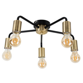 ValueLights Steampunk Style Antique Brass And Matt Black 5 Way Ceiling Light Fitting
