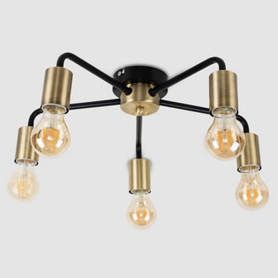 ValueLights Steampunk Style Antique Brass And Matt Black 5 Way Ceiling Light Fitting