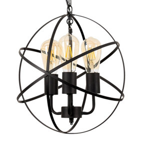 ValueLights Steampunk Style Satin Black 3 Way Atom Design Ceiling Light Fitting - LED Filament Amber Tinted Bulbs In Warm White