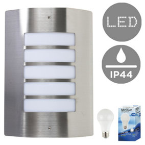 ValueLights Steel And Frosted Lens IP44 Rated PIR Motion Sensor Outdoor Garden Wall Mounted Security Light With Bulb Cool White