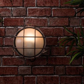 ValueLights Stern IP64 Rated Round Metal Copper Nautical Design Frosted Lens Outdoor Wall Fisherman Light
