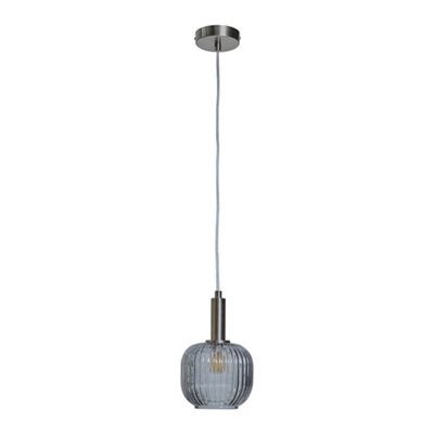 ValueLights Stratton Brushed Chrome Ceiling Light with Ribbed Smoked Glass Shade