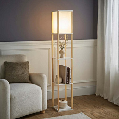 ValueLights Struttura Natural Wood Floor Lamp with Storage Shelves ...