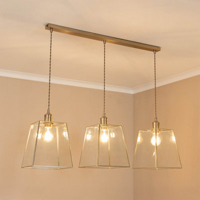 ValueLights Susie Glass Lantern Lamp Shade 3 Drop Brushed Chrome Diner Ceiling Pendant Light