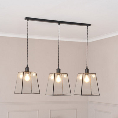 ValueLights Susie Glass Lantern Lamp Shade 3 Drop Matte Black Diner Ceiling Pendant Light