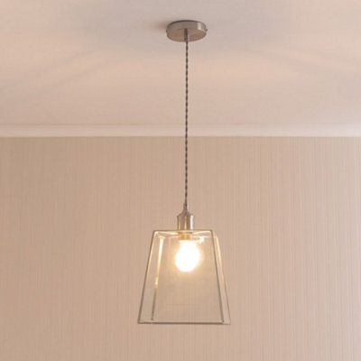ValueLights Susie Glass Lantern Lamp Shade Brushed Chrome Single Ceiling Pendant Light