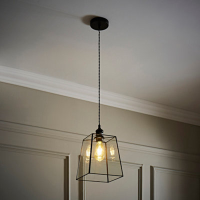 ValueLights Susie Glass Lantern Lamp Shade Matte Black Single Ceiling Pendant Light