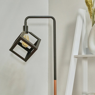 ValueLights Talisman Black Copper Metal and White Marble Base Floor Lamp with Black Puzzle Cube Shade