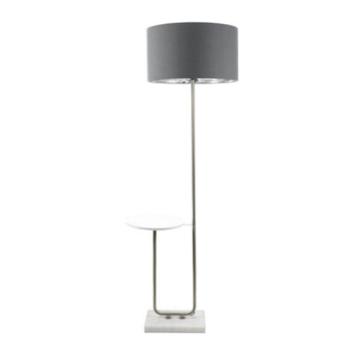 ValueLights Tavel Chrome Floor Lamp with Table and Charcoal with Chrome Inner Lamp Shade