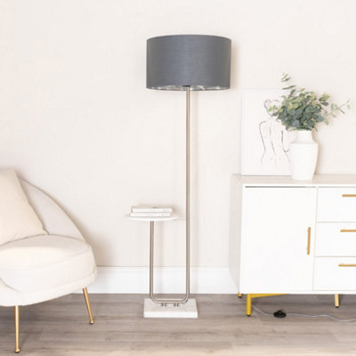 ValueLights Tavel Chrome Floor Lamp with Table and Charcoal with Chrome Inner Lamp Shade