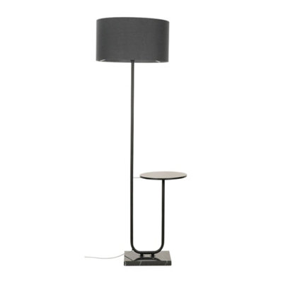 ValueLights Tavel Matte Black Floor Lamp with Table and Grey Shade