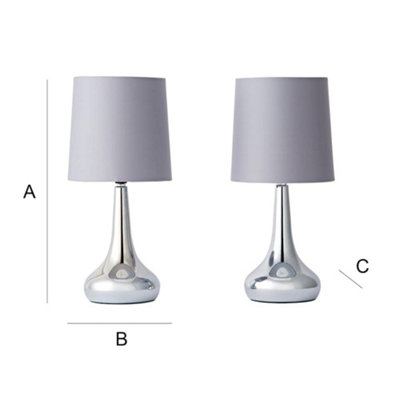 ValueLights Teardrop Pair of Chrome Touch Table Lamps with Grey Shade