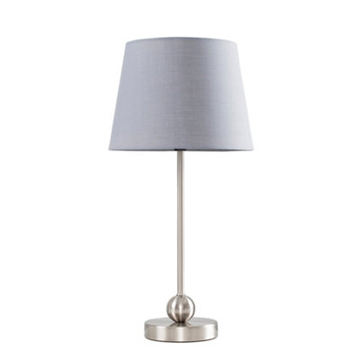 ValueLights Theydon Modern Brushed Chrome Single Stem Metal Ball Table Lamp with Grey Shade