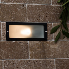 ValueLights Thornton Modern Outdoor IP54 Rated Black Aluminium and Frosted Glass Brick Light