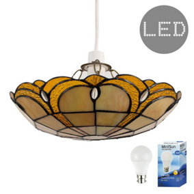 ValueLights Tiffany Gold Ceiling Pendant Shade and B22 GLS LED 6W Warm White 3000K Bulb