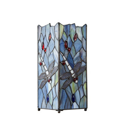 ValueLights Tiffany Inspired Decorative Dragonfly Design Square Glass Table Lamp