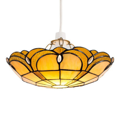 ValueLights Tiffany Pair of Jewel Amber Stained Glass Ceiling Lamp Shades