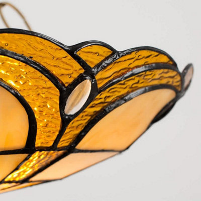 ValueLights Tiffany Pair of Jewel Amber Stained Glass Ceiling Lamp Shades