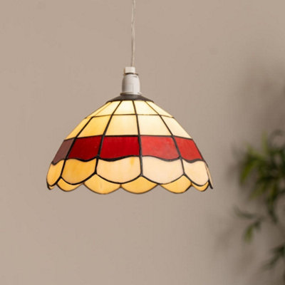 ValueLights Tiffany Pair of Red and White Stained Glass Ceiling Lamp Shades