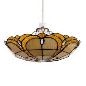 ValueLights Tiffany Style Amber Jewelled Glass Uplighter Design Ceiling Pendant Light Shade