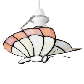 ValueLights Tiffany Style White Peach Glass Butterfly Ceiling Pendant Light Shade