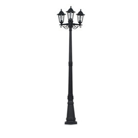 ValueLights Traditional 1.95m Black 3 Way IP44 Outdoor Garden Lamp Post Light - Complete with 3 x 4w LED Candle Bulbs