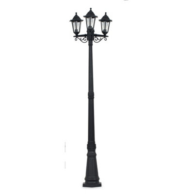 ValueLights Traditional 1.95m Black 3 Way IP44 Outdoor Garden Lamp Post Light - Complete with 3 x 6w LED ES E27 Warm White Bulbs