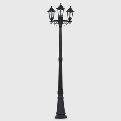 ValueLights Traditional 1.95m Black 3 Way IP44 Outdoor Garden Lamp Post Light - Complete with 3 x 6w LED ES E27 Warm White Bulbs