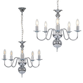 ValueLights Traditional 5 Way Chrome Flemish Style Ceiling Light Chandelier Fitting