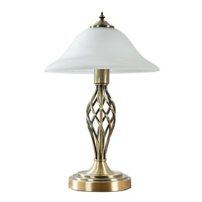 ValueLights Traditional Antique Brass Barley Twist Table Lamp With Frosted Shade