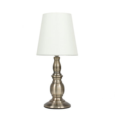 ValueLights Traditional Antique Brass Touch Table Lamp With Cream Shade