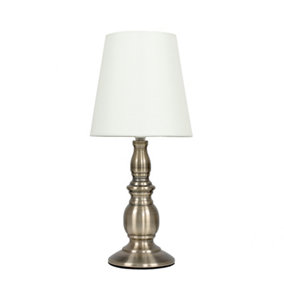 ValueLights Traditional Antique Brass Touch Table Lamp With Cream Shade