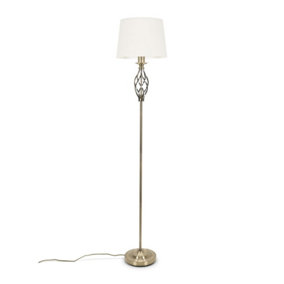 ValueLights Traditional Antique Brass Twist Floor Lamp with Fabric Lampshade - Bulb Included