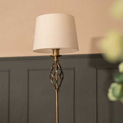 ValueLights Traditional Antique Brass Twist Floor Lamp with Fabric Lampshade - Bulb Included