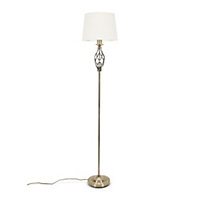 ValueLights Traditional Antique Brass Twist Floor Lamp with Fabric Lampshade