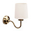 ValueLights Traditional Antique Brass Wall Light Fitting with a Fabric Lampshade - Bulb Included