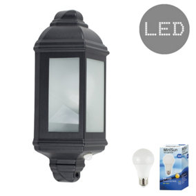 ValueLights Traditional Black Aluminium PIR Motion Sensor Outdoor Garden Wall Lantern IP44 Light Complete with 6w LED ES E27 Bulb
