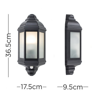 ValueLights Traditional Black Aluminium PIR Motion Sensor Outdoor Garden Wall Lantern IP44 Light Complete with 6w LED ES E27 Bulb