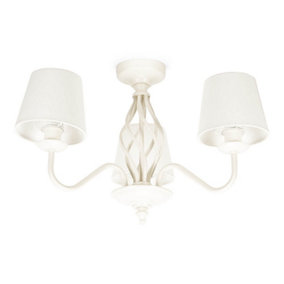 ValueLights Traditional Cream 3 Light Ceiling Light Chandelier with Fabric Lampshades - Bulbs Included