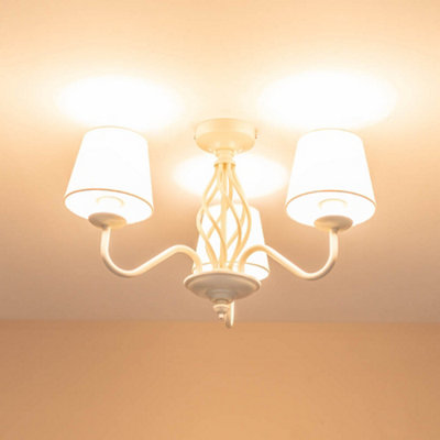 ValueLights Traditional Cream 3 Light Ceiling Light Chandelier with Fabric Lampshades - Bulbs Included