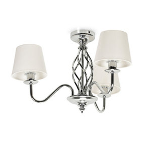 ValueLights Traditional Silver Chrome 3 Light Ceiling Light Chandelier with Fabric Lampshades - Bulbs Included