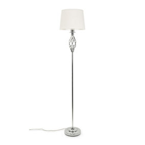 ValueLights Traditional Silver Chrome Twist Floor Lamp with Fabric Lampshade - Bulb Included