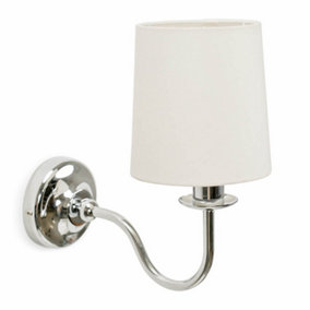 ValueLights Traditional Silver Chrome Wall Light Fitting with a Fabric Lampshade - Bulb Included
