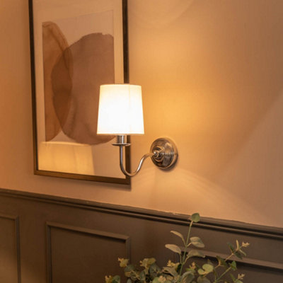 ValueLights Traditional Silver Chrome Wall Light Fitting with a Fabric Lampshade - Bulb Included