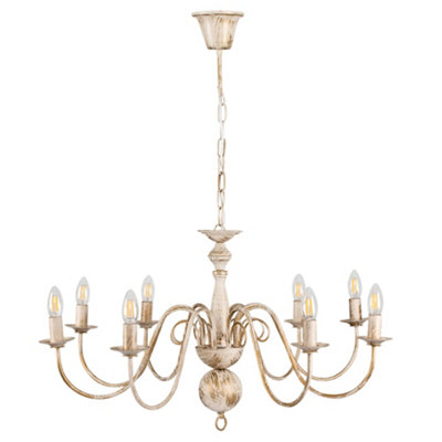 ValueLights Traditional Style 8 Way White Distressed Ceiling Light Chandelier Fitting