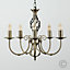 ValueLights Traditional Style Antique Brass Barley Twist 5 Way Ceiling Light Chandelier