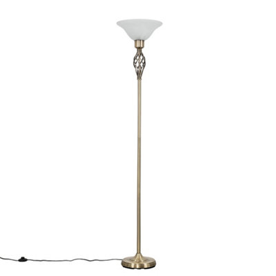 ValueLights Traditional Style Antique Brass Barley Twist Floor Lamp With Frosted Shade