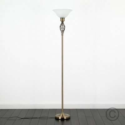 ValueLights Traditional Style Antique Brass Barley Twist Floor Lamp With Frosted Shade
